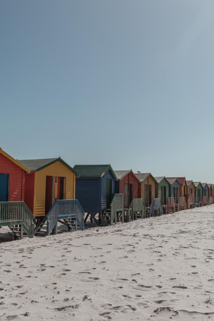 Row of colorful beach huts